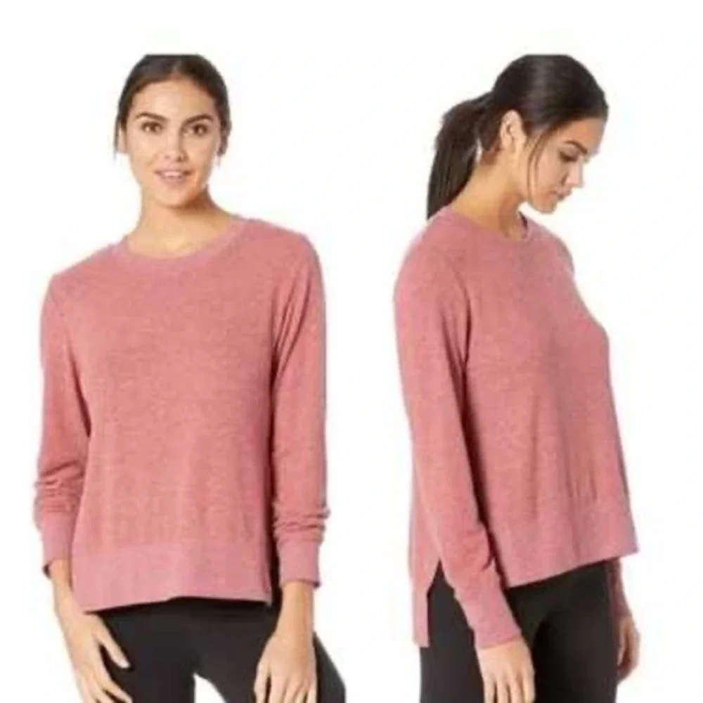 Alo Yoga Glimpse Long Sleeve Pullover Women Small Pink Heathered Athleisure Yoga